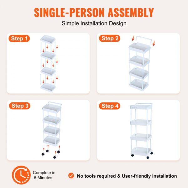 step-by-step guide for assembling the VEVOR kitchen cart; simple installation with no tools required.