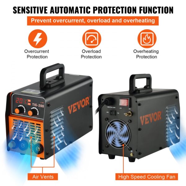 VEVOR TIG-200C, 200 Amp TIG/MMA ARC 2-in-1 Welder HF IGBT DC Inverter Welding Machine for Welding Steel, Titanium And Copper Alloys