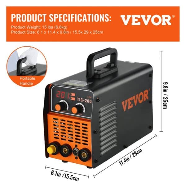 VEVOR TIG-200C, 200 Amp TIG/MMA ARC 2-in-1 Welder HF IGBT DC Inverter Welding Machine for Welding Steel, Titanium And Copper Alloys