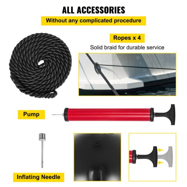 VEVOR boat fenders accessories: ropes, pump, inflating needle for durable service.