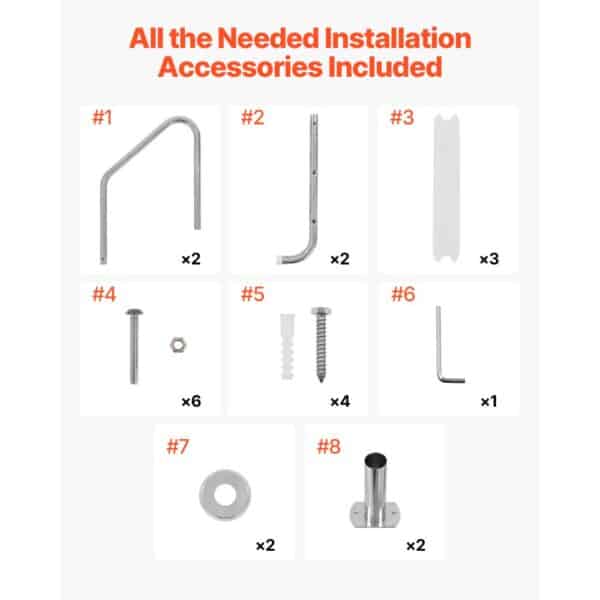 VEVOR Robust Stainless Steel Pool Ladder 3-Step & 2 Handrails for 48-54 In Pool