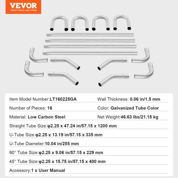 VEVOR DIY Universal Exhaust Kit 16 Pieces Exhaust Pipe Kit with Slip-Fit Joint