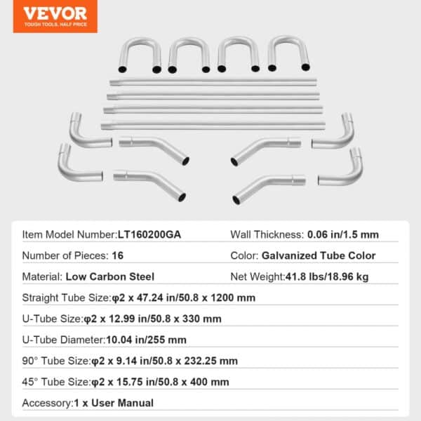 VEVOR DIY Universal Exhaust Kit 16 Pieces Exhaust Pipe Kit with Slip-Fit Joint