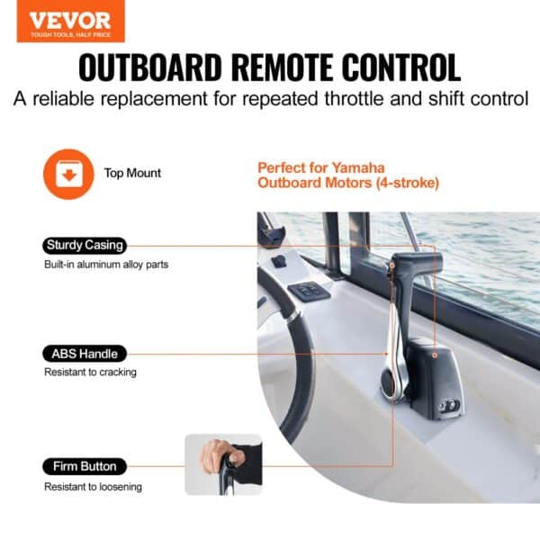 VEVOR boat throttle control: sturdy casing, abs handle, firm button, ideal for 4-stroke yamaha outboard motors.