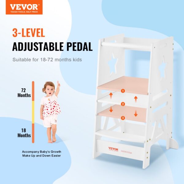 VEVOR Tower Step Stool for Toddlers Kids 3-Level Height Adjustable 350LBS White