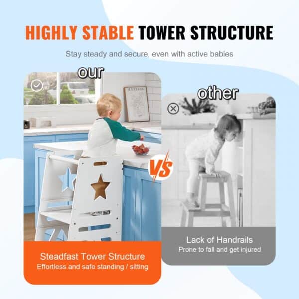 VEVOR Tower Step Stool for Toddlers Kids 3-Level Height Adjustable 350LBS White