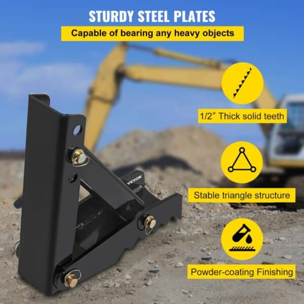 VEVOR backhoe thumb with sturdy steel plates and 1/2" thick solid teeth.