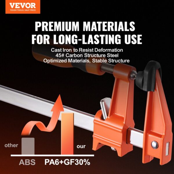 VEVOR bar clamps with cast iron and 45# carbon structure steel for long-lasting use and stability.