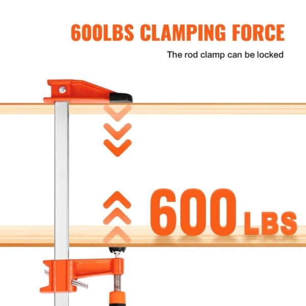 VEVOR bar clamps with 600lbs clamping force showing locked rod clamp.