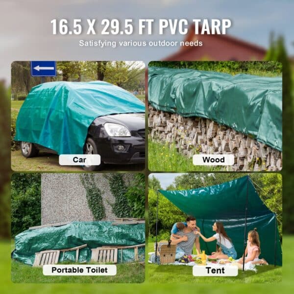 VEVOR PVC Waterproof Tarp 16.5 x 29.5 ft Heavy Duty PVC Tarpaulin with Grommets