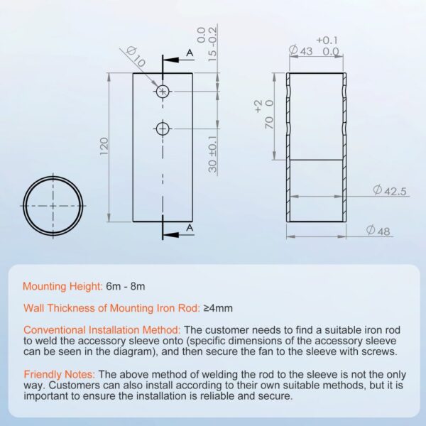 diagram of installation dimensions and mounting specifications for the VEVOR wind turbine generator.