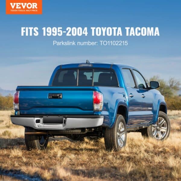 blue toyota tacoma fitted with VEVOR rear bumper in a grassy field, under clear sky. fits 1995-2004.