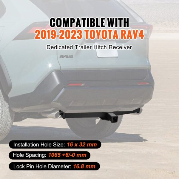 VEVOR class 3 trailer hitch for 2019-2023 toyota rav4, dedicated receiver with precise specifications.