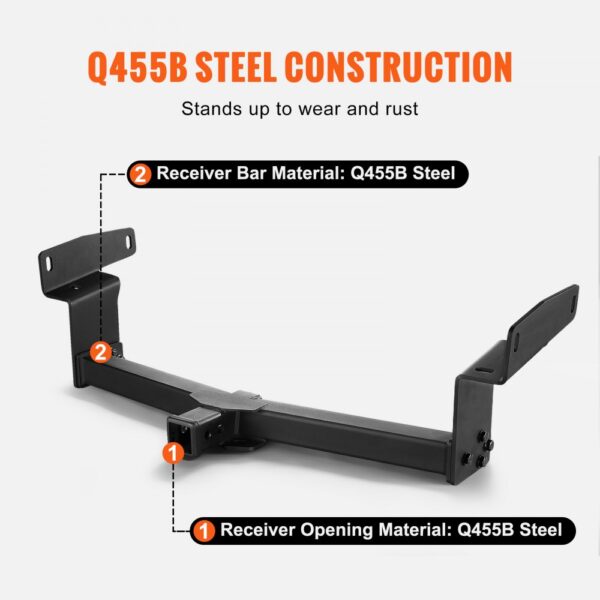 VEVOR class 3 trailer hitch with q455b steel, rust-resistant and durable construction.