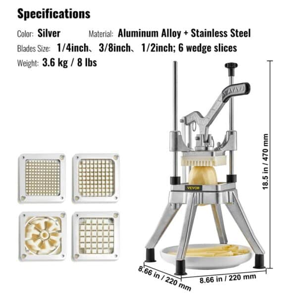 VEVOR slicer, aluminum alloy and stainless steel, 1/4inch, 3/8inch, 1/2inch blades.