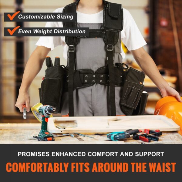 VEVOR tool belt with customizable sizing and even weight distribution for comfort and support.