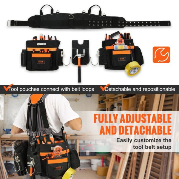 VEVOR tool belt with adjustable, detachable pouches, perfect for customized tool organization in a workshop.