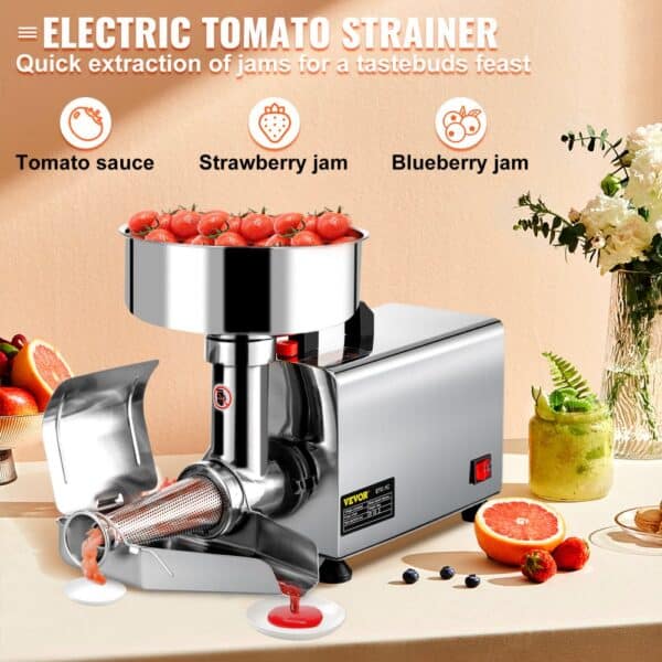 VEVOR Electric Tomato Strainer 370W Tomato Milling Machine Stainless Steel Tomato Sauce Maker Pure Copper Motor Tomato Sauce Maker 90-160 KG Per Hour for Food Strainer and Sauce Maker