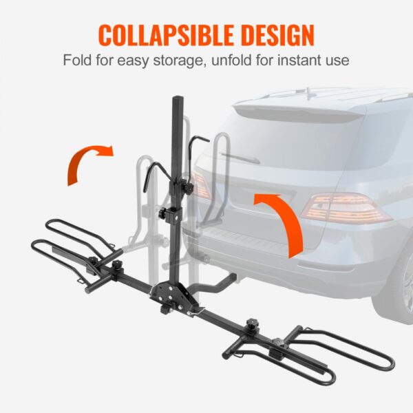 VEVOR bike rack with collapsible design; easy fold for storage, attachable to the back of a vehicle.