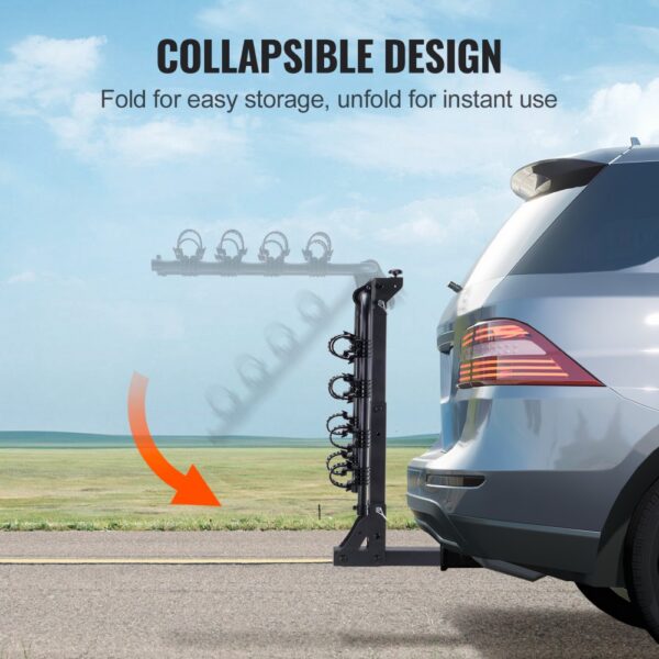 VEVOR hitch mount bike rack on suv highlighting its collapsible design for easy storage and quick use.