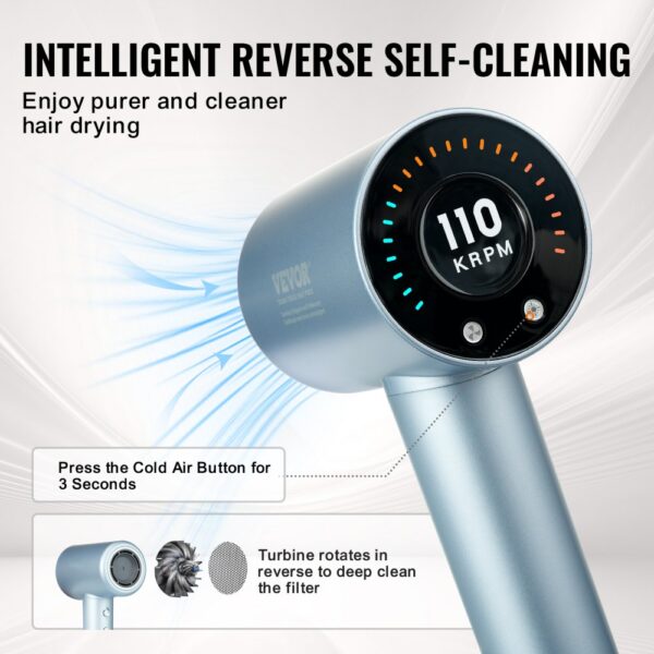 VEVOR High-Speed Hair Dryer 105000RPM 200 Million Negative Ions 4 Temp & 3 Speed