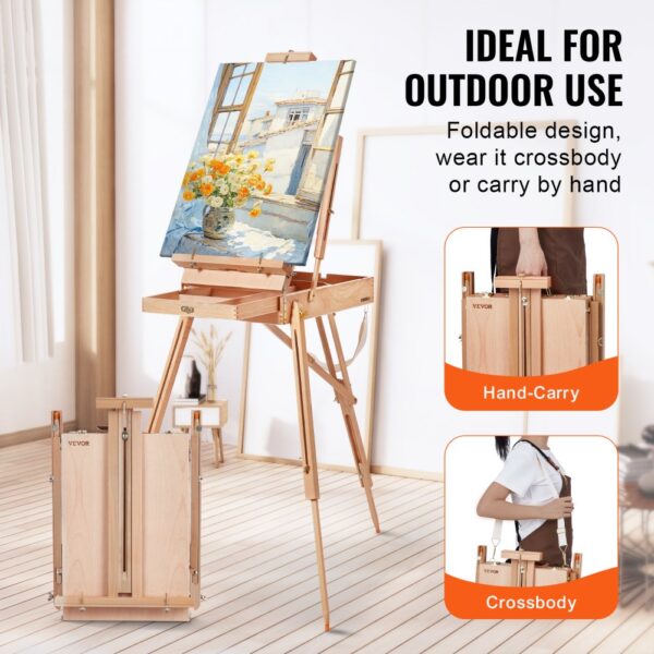 VEVOR French Easel Hold Canvas to 34" Beechwood Foldable Sketchbox Easel Drawer