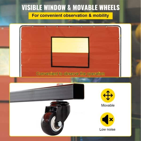 VEVOR welding curtain with visible window and movable wheels for easy observation.