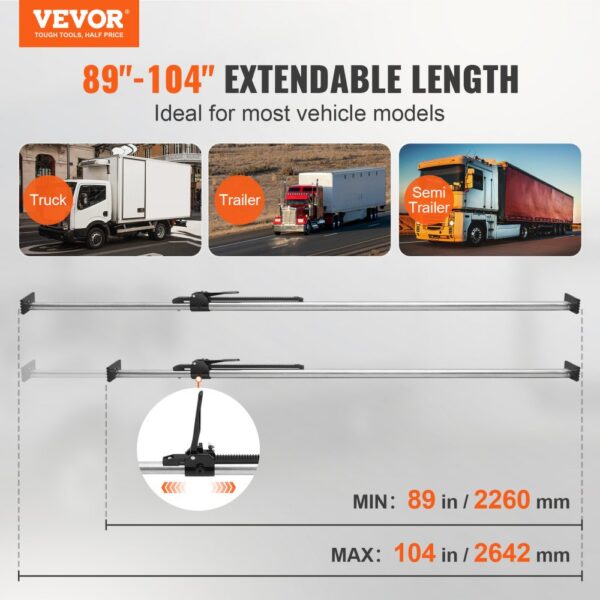 VEVOR Cargo Bar, Ratcheting Cargo Bar Adjustable from 89" to 104", Heavy-duty Steel Cargo Stabilizer Bar with 309 lbs Capacity, Truck Bed Load Bar for Pickup Truck Bed, Trailer, Semi Trailer (4 pcs)