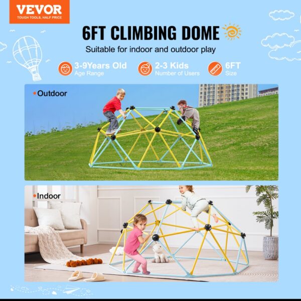 VEVOR climbing dome for 3-9 years, 6ft outdoor and indoor playset for 2-3 kids.