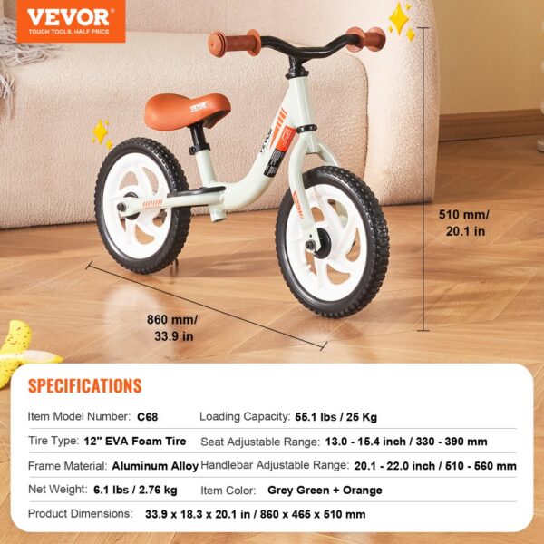 VEVOR Toddler Balance Bike Aluminum Alloy Balance Bicycle for 1-5 Years Boy Girl