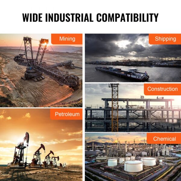 wide industrial compatibility including mining, shipping, petroleum, construction, and chemical industries