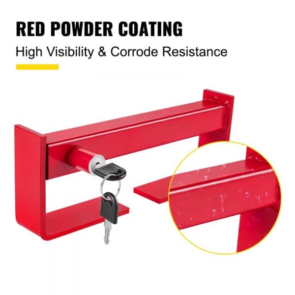 red VEVOR cargo container lock with key, showcasing high visibility and corrosion resistance.