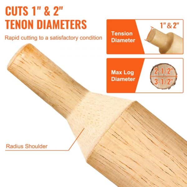 VEVOR tenon cutter, cuts 1" & 2" tenon diameters, radius shoulder detail. max log diameter: 2-1/2" & 3-1/2".