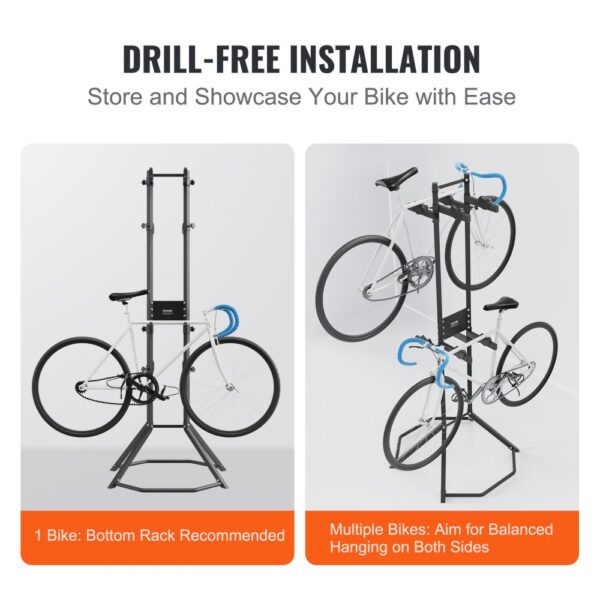 drill-free installation, VEVOR bike storage rack for single or multiple bikes with easy setup.