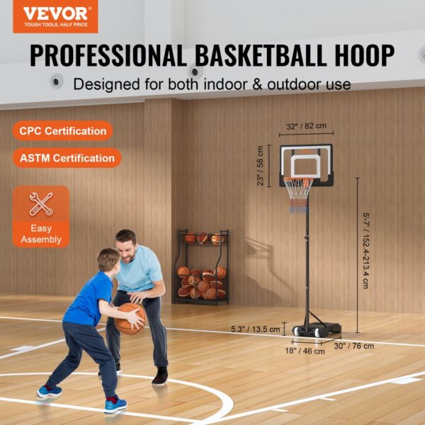 VEVOR basketball hoop for indoor & outdoor use, cpc and astm certified, easy assembly, 32" backboard.