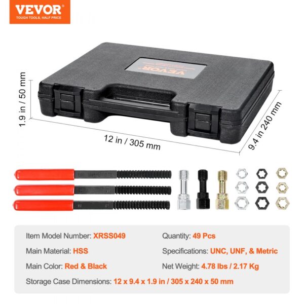 VEVOR 49PCS Thread Chaser Set UNC UNF Metric Thread Restorer Tool Rethreading