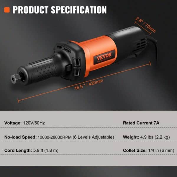 VEVOR Die Grinder 1/4" Heavy Duty Straight Die Grinder 30000RPM 6 Variable Speed