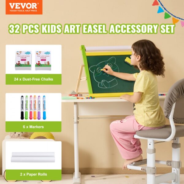 VEVOR Easel Accessory Set Chalk & Markers & Paper Rolls 32PCS for Tabletop Easel