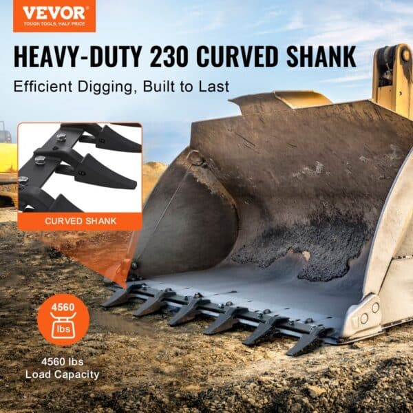 VEVOR bucket tooth bar, heavy-duty 230 curved shank, efficient digging, 4560 lbs capacity, built to last.