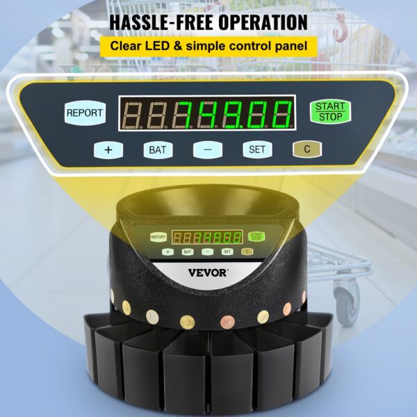 VEVOR Euro Coin Counter Sorter 500-1000 Coins Electronic Automatic EUR Coin Counting Machine 300 Coins Per Minute with 8 Coin Drawers for School Shop Bank