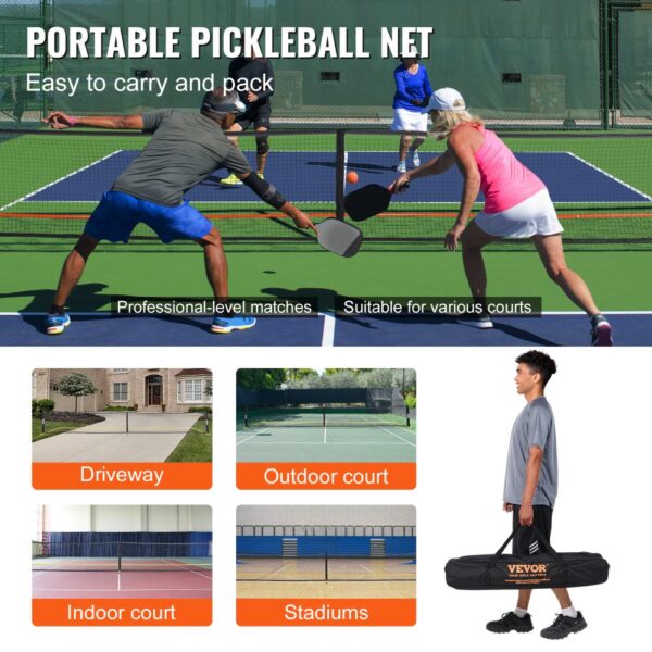 VEVOR pickleball net set for driveway, outdoor court, indoor court, and stadiums. easy to carry.