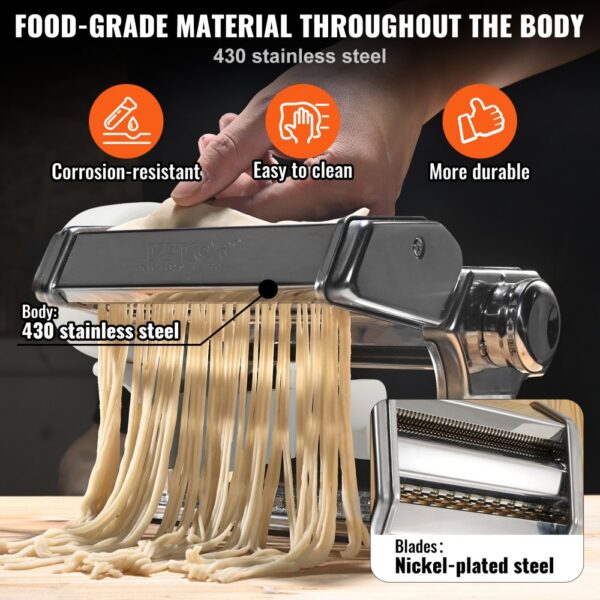 VEVOR Electric Pasta Maker Machine, 9 Adjustable Thickness Settings Noodles Maker, Stainless Steel Noodle Rollers and Cutter, Pasta Making Kitchen Tool Kit, Perfect for Spaghetti, Fettuccini, Lasagna