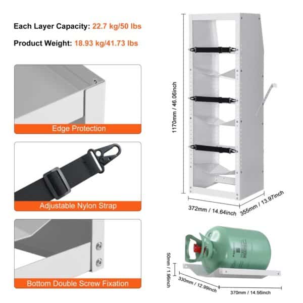 VEVOR Refrigerant Tank Rack, with 3 x 30-50lb Bottle Tanks, Cylinder Tank Rack 14.64x13.97x46.06 in, Refrigerant Cylinder Rack Gas Cylinder Racks and Holders for Freon, Gases, Oxygen, Nitrogen