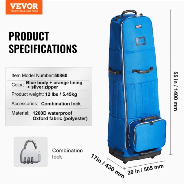 VEVOR Golf Club Travel Bag Golf Luggage Case Cover with Wheels 1200D Oxford