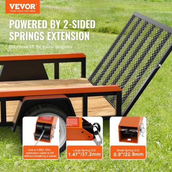 VEVOR trailer tailgate assist with 2-sided springs for easy lifting, detailed specs on springs included.