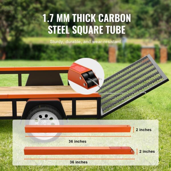 VEVOR trailer tailgate assist using 1.7 mm thick carbon steel square tube for strength and durability.