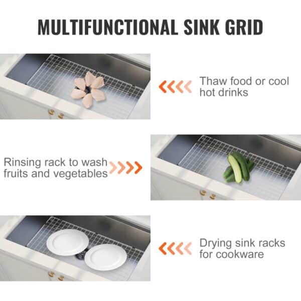 multifunctional VEVOR sink protector grid for thawing, rinsing fruits, and drying cookware.