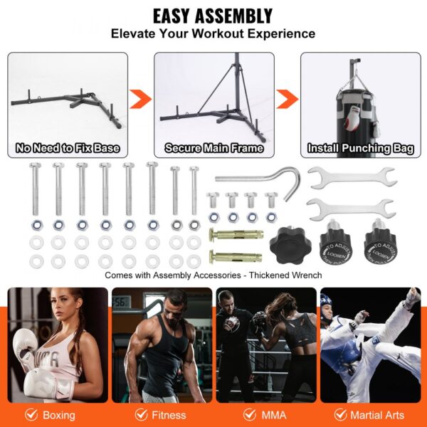 VEVOR punching bag stand easy assembly with accessories, suitable for boxing, fitness, mma, martial arts.