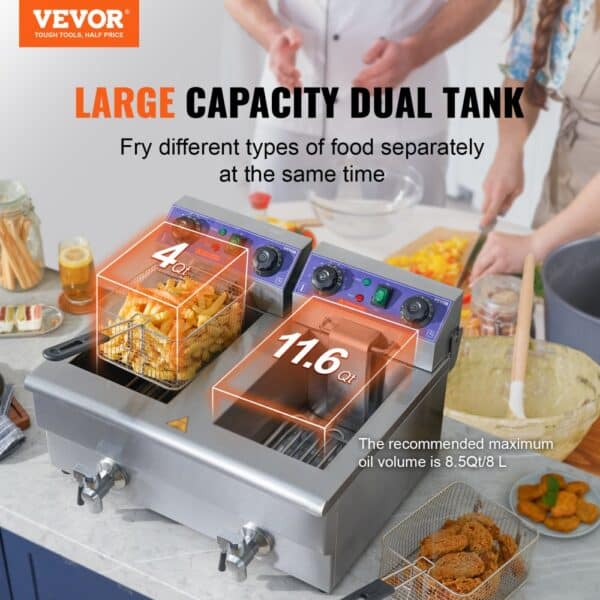 VEVOR Commercial Electric Deep Fryer Countertop Deep Fryer with Dual Tanks 6000W