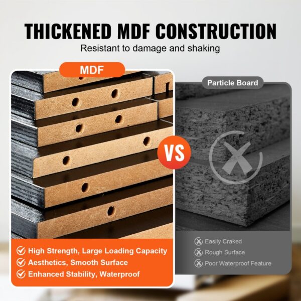 thickened mdf construction versus particle board showing VEVOR salon organizer features.